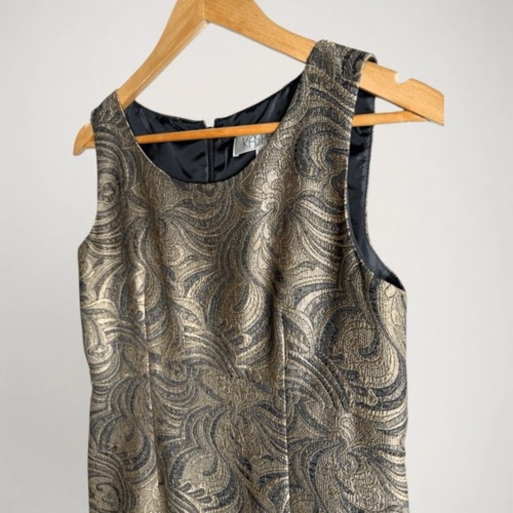 Kasper Womens Metallic Gold Brocade Sheath Dress Size 8P Holiday Festive Glam - Picture 12 of 14